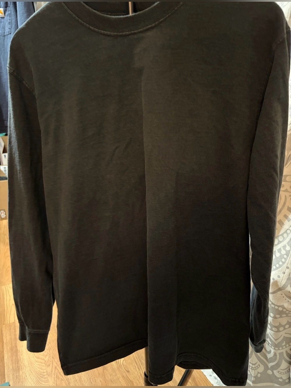 Carhartt Black Long Sleeve Tee with Logo Print Sleeve | Large